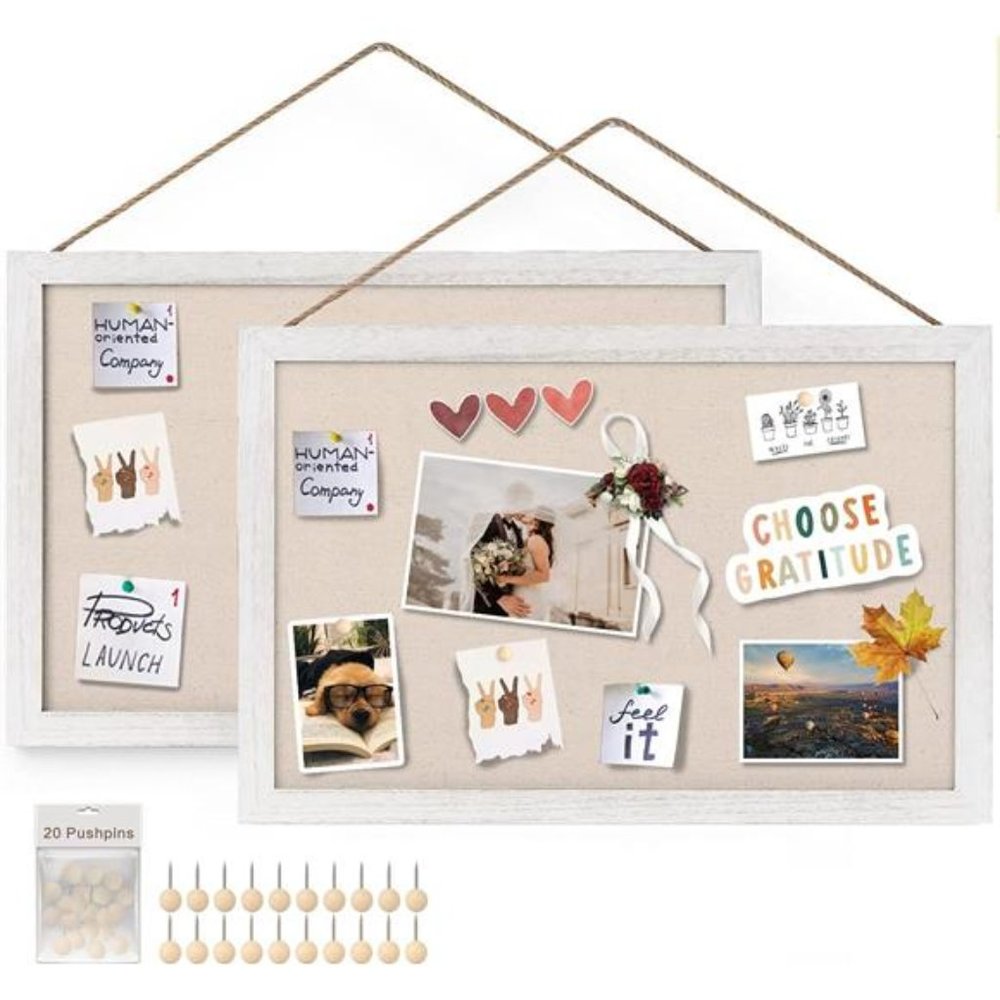 16x11Wood Bulletin Boards with Linen Wall Bulletin Board for Home Kitchen Office